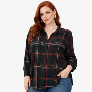 Vtg 90s Elisabeth by Liz Claiborne Hunter Green Plaid Button Preppy Shirt 1X